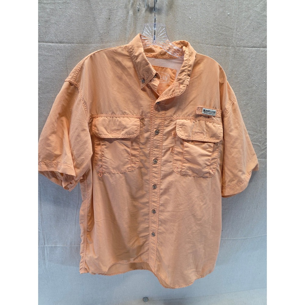 Magellan Sportswear Mens Large Peach Orange Nylon Vented Fishing Shirt Short Slv